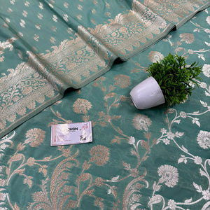 Mint Green Golden Zari Katan Silk Banarasi Suit