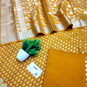 Mustard Kalli Buti Katan Silk Banarasi Suit