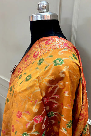 Mustard Zari Meena Cotton Silk Banarasi Dupatta
