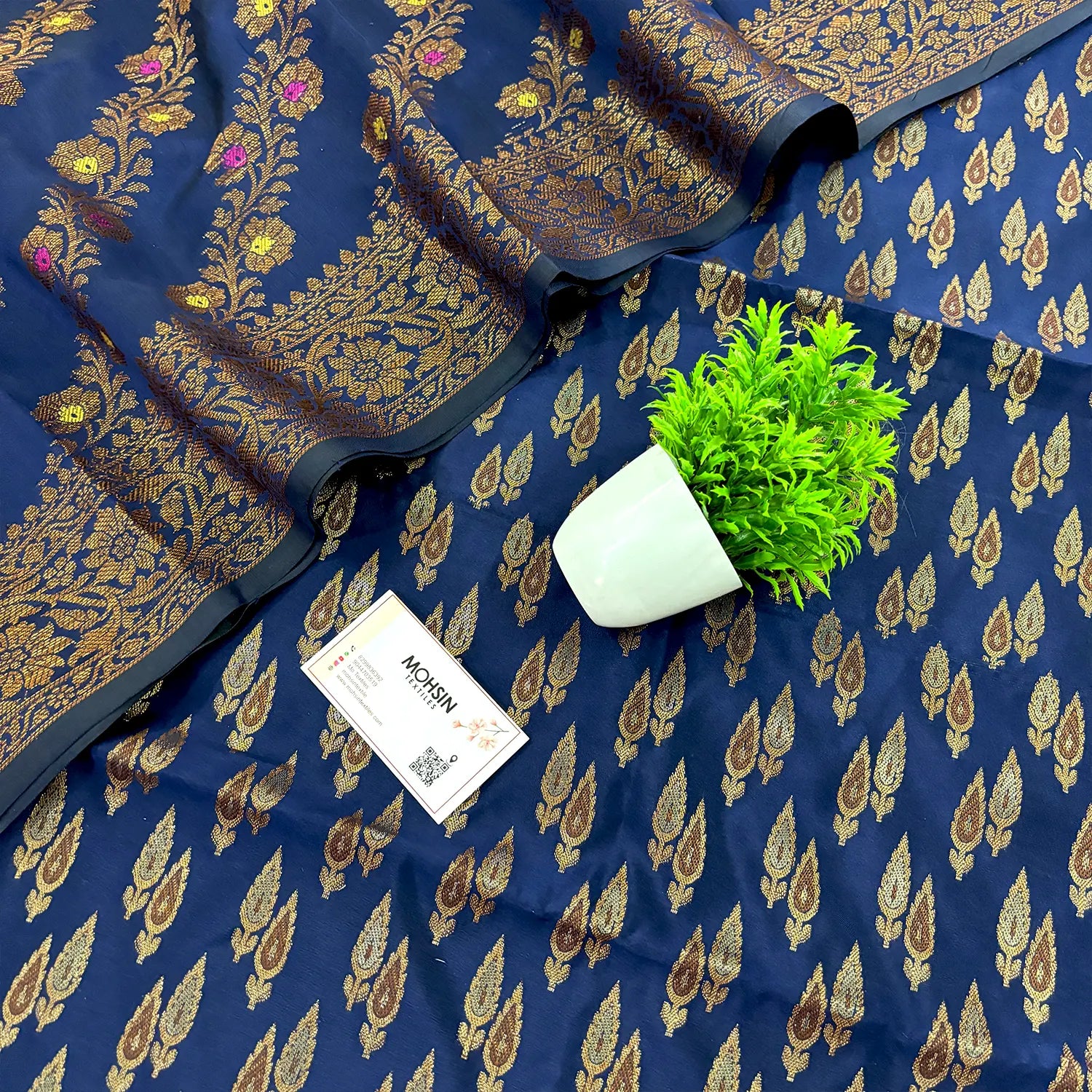 Navy Blue Kadi Patti Satin Silk Banarasi Suit