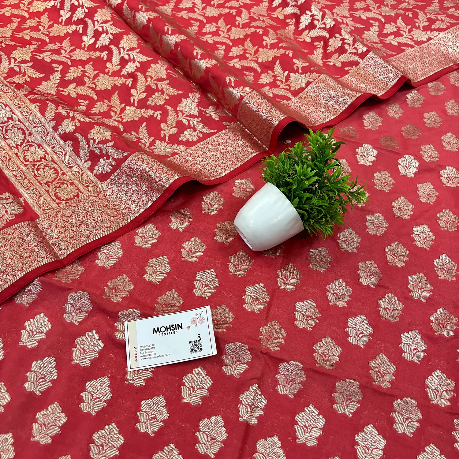 Peach Golden Zari Katan Silk Banarasi Suit