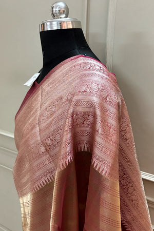 Peach Golden Zari Tissue Silk Banarasi Saree