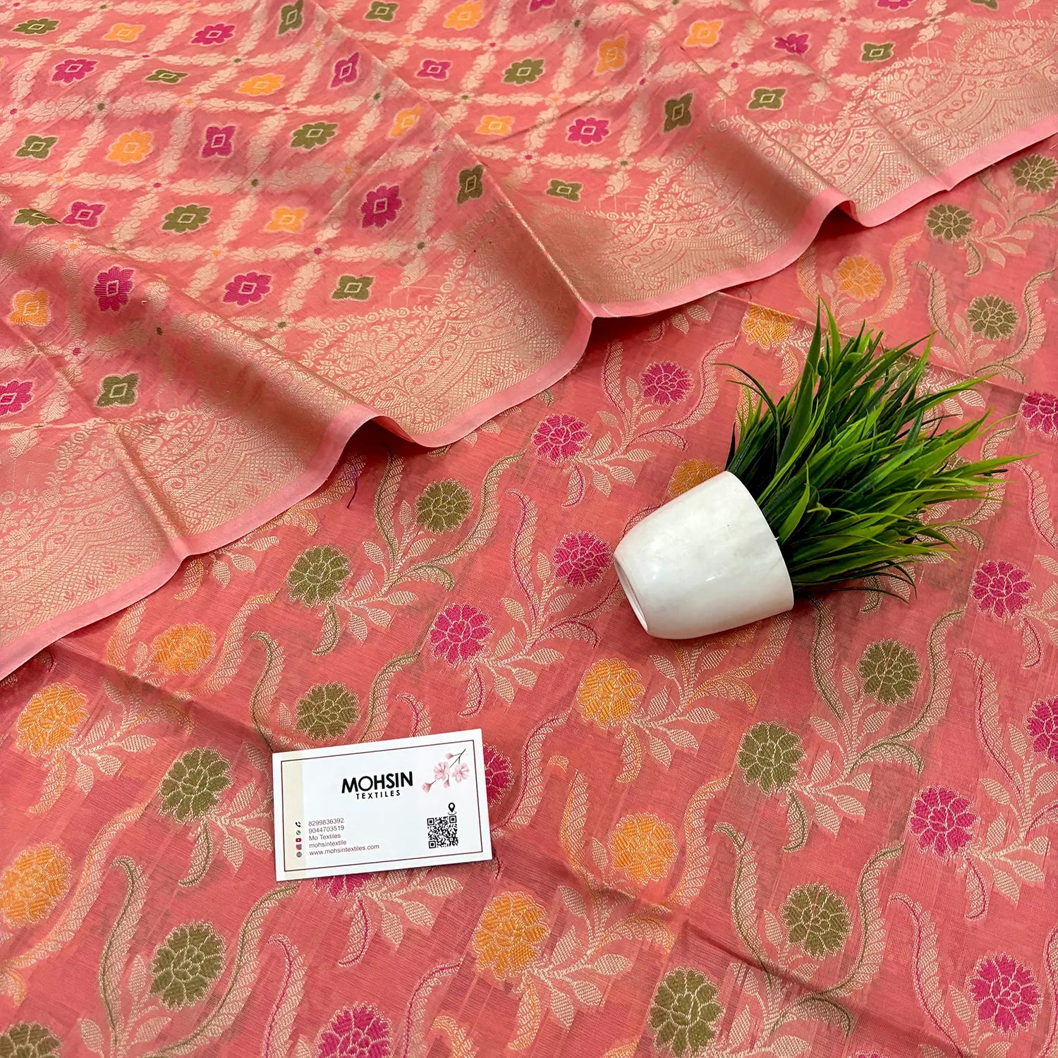 Peach Yoga Jaal Cotton Silk Banarasi Suit