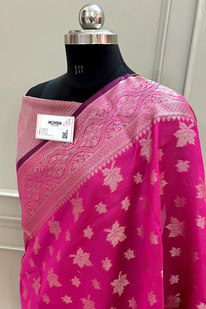 Pink Autumn Buti Chanderi Silk Banarasi Saree
