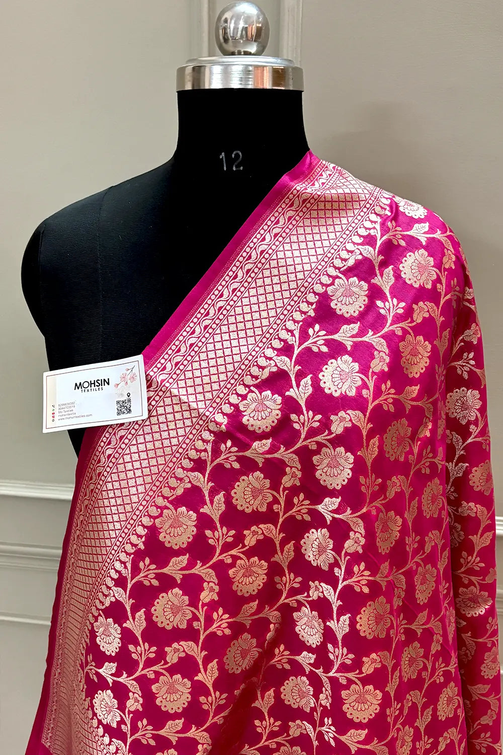 Pink Golden Zari Katan Silk Banarasi Dupatta