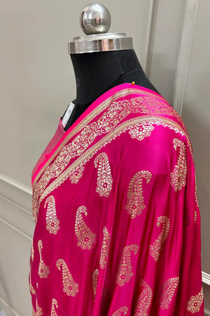 Pink Unicorn Buti Katan Silk Banarasi Saree