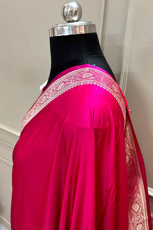 Pink Zari Border Katan Silk Banarasi Saree