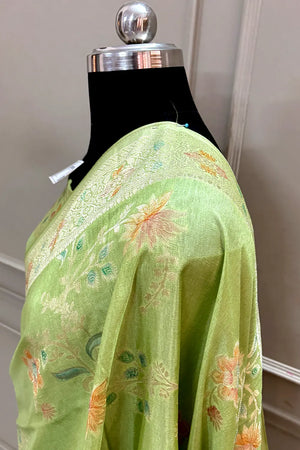 Pista Shakahari Jaal Georgette Silk Banarasi Saree