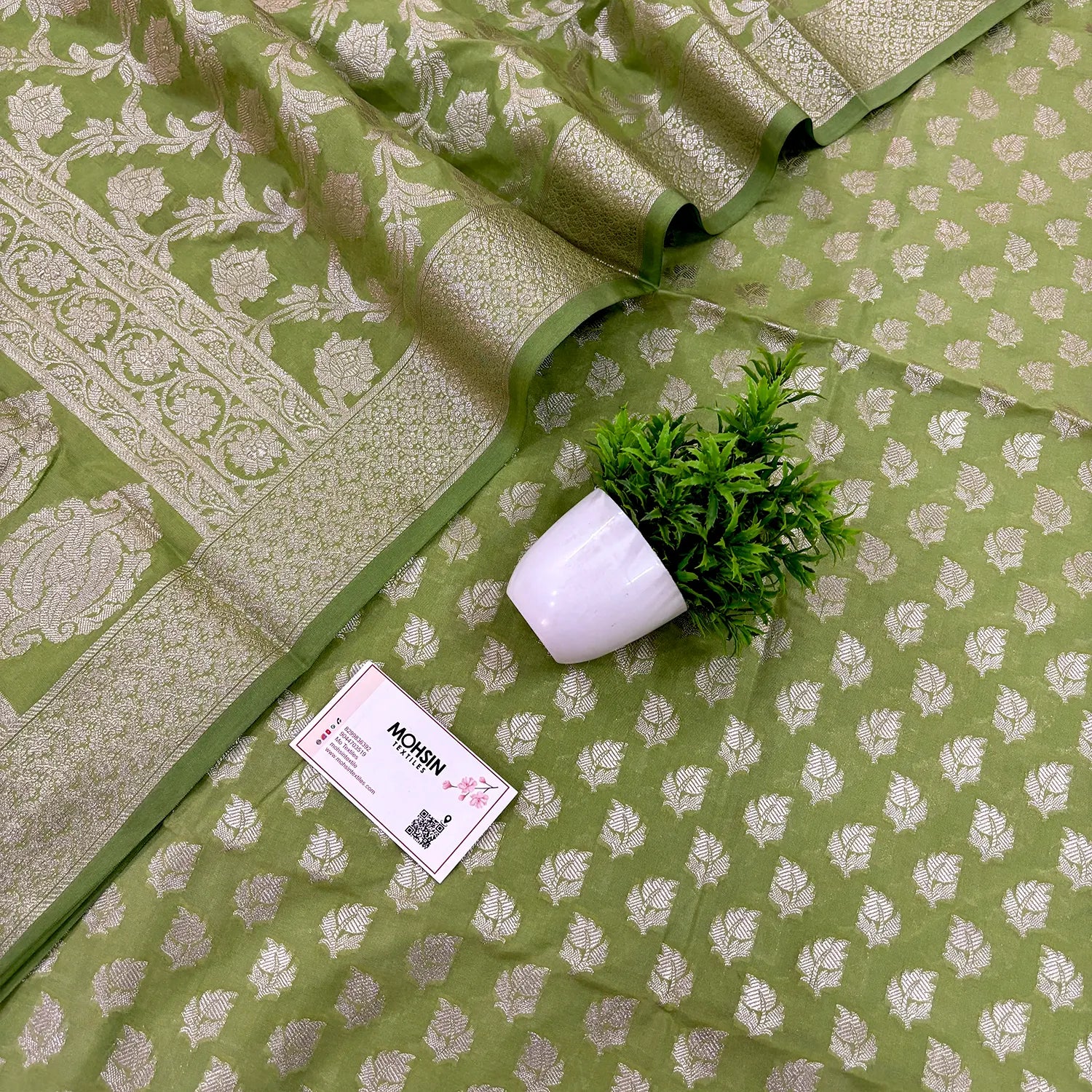 Pista Tedhi Patti Katan Silk Banarasi Suit