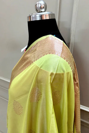 Pista and Pink Golden Zari Banarasi Silk Saree