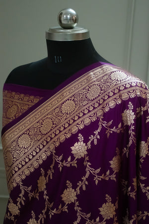 Purple Akbari Jaal Katan Silk Banarasi Saree