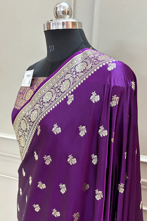 Purple Chaman Buti Katan Silk Banarasi Saree