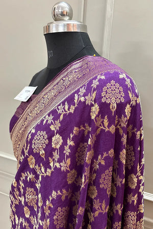 Purple Golden Zari Georgette Silk Banarasi Saree