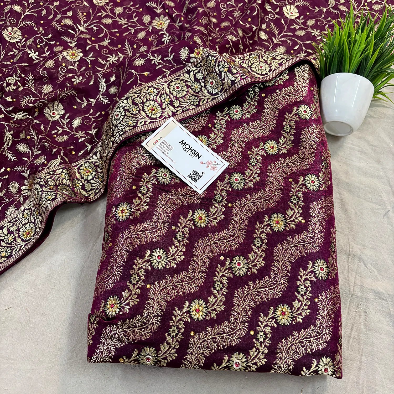 Purple Jharna Laher Stone Work Kimkhab Silk Banarasi Gharara