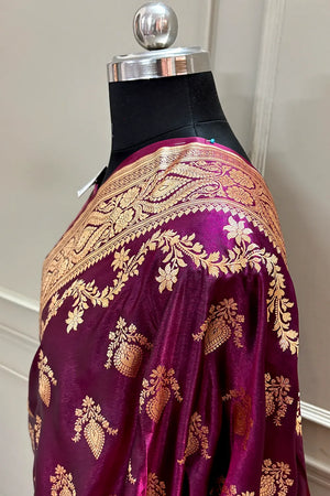 Purple Ruby Buti Katan Silk Banarasi Saree