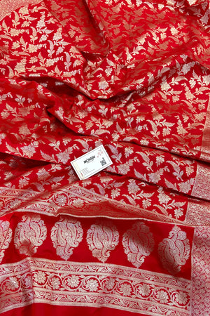 Red Golden Zari Katan Silk Banarasi Dupatta
