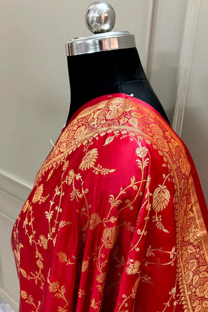 Red Jangla Katan Silk Banarasi Saree