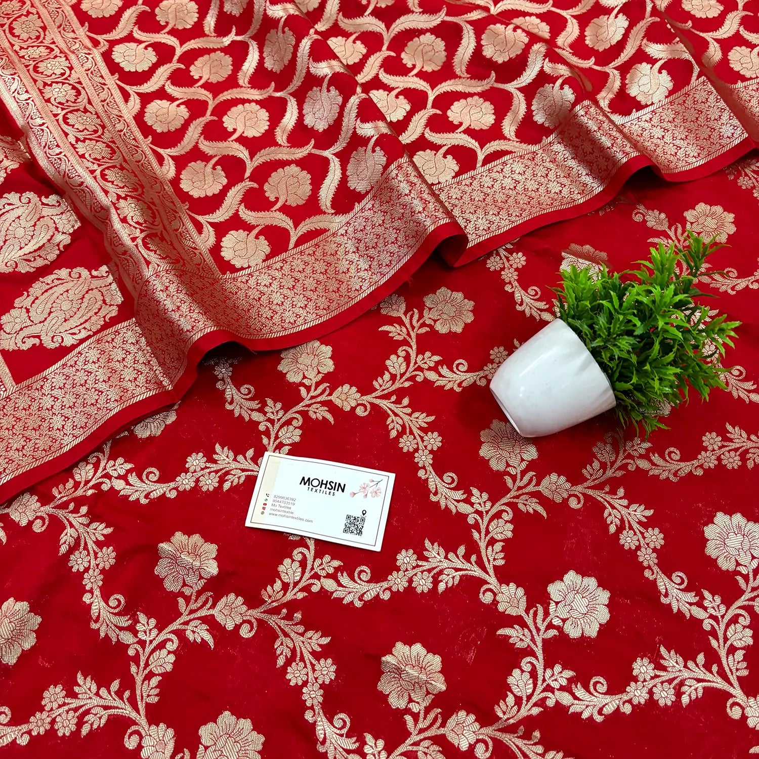 Red Kashmiri Jaal Katan Silk Banarasi Suit