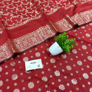 Red Shaktiman Buti Satin Silk Banarasi Suit