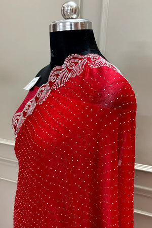 Red Siroski Stone Jimmy Choo Saree