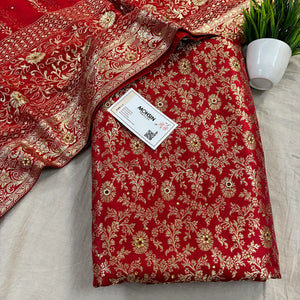 Red Stone Work Kimkhab Silk Banarasi Gharara
