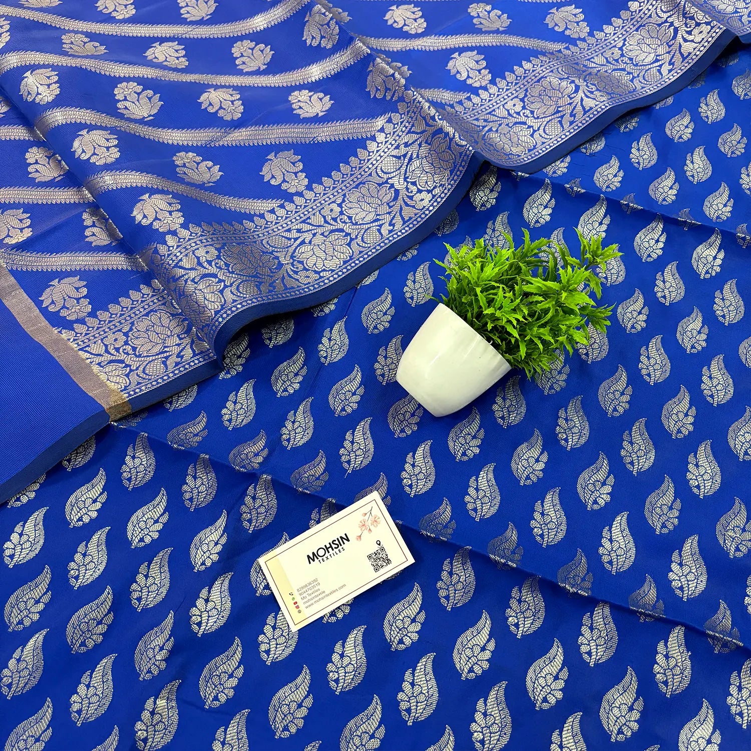 Royal Blue Agnipath Buti Satin Silk Banarasi Suit
