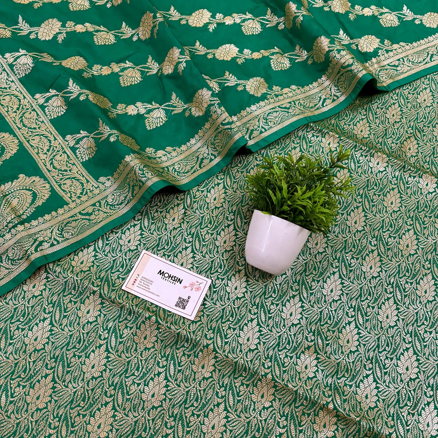Sea Green Golden Zari Katan Silk Banarasi Suit