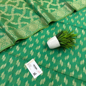 Sea Green Golden Zari Resham Silk Banarasi Suit