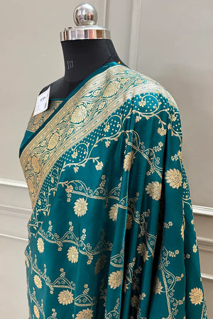Teal Bhawar Jaal Katan Silk Banarasi Saree
