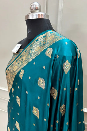 Teal Queen Buti Katan Silk Banarasi Saree