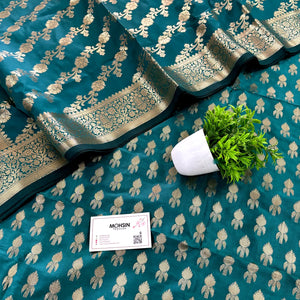 Teal Rocket Buti Satin Silk Banarasi Suit
