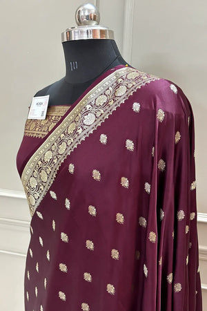 Wine Flying Buti Katan Silk Banarasi Saree