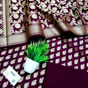 Wine Guldaan Katan Silk Banarasi Suit