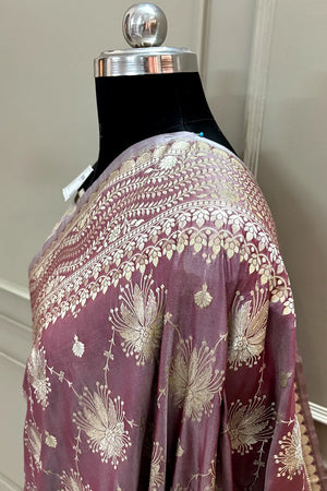 Wine Spider Jaal Katan Silk Banarasi Saree