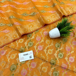 Yellow Sindhuri Phool Resham Silk Banarasi Suit