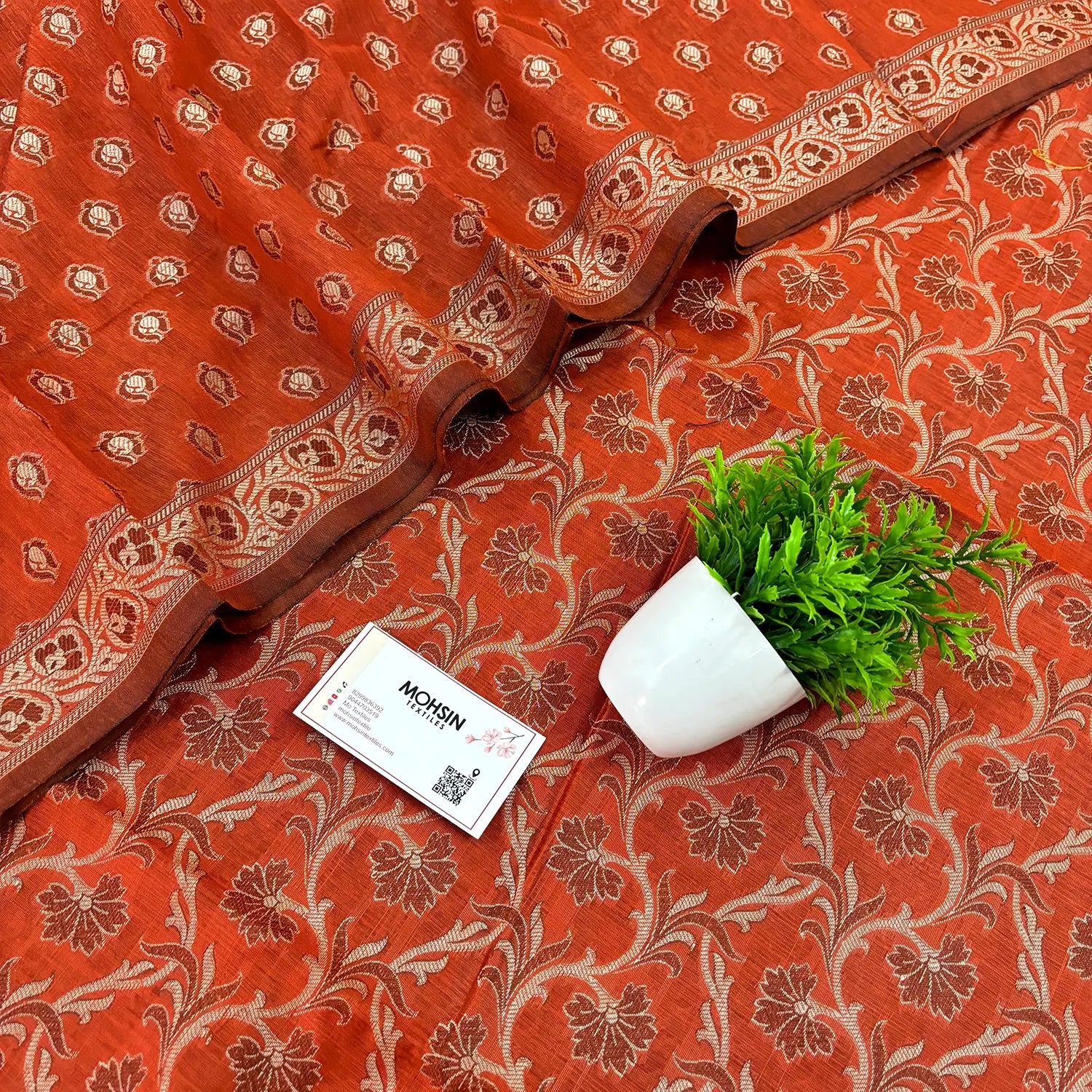 Dark Orange Surahi Jaal Cotton Silk Banarasi Suit