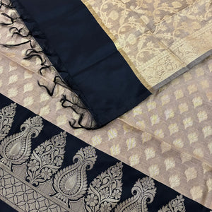 Beige and Black Kalgha Patta Banarasi Silk Suit