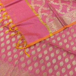 Baby Pink Golden Zari Resham Silk Banarasi Suit