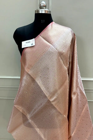 Baby Pink Golden Zari Tissue Silk Banarasi Saree