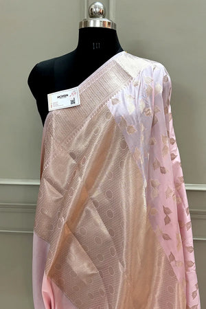 Baby Pink Panchi Buti Katan Silk Banarasi Saree