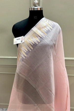Baby Pink Plain Moonga Check Silk Saree