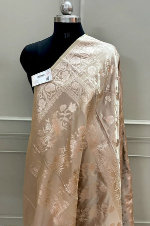 Beige Kesari Jaal Katan Silk Banarasi Saree