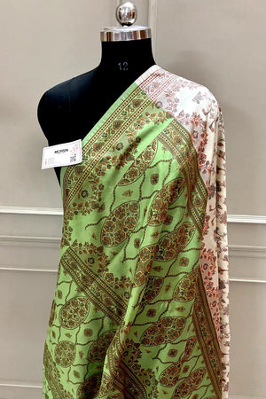 Beige and Pista Resham Silk Banarasi Saree