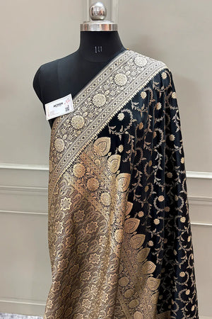 Black Eragon Jaal Katan Silk Banarasi Saree