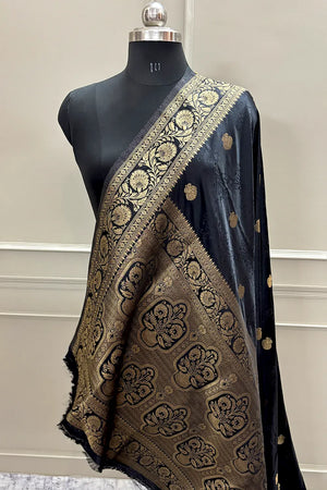 Black Golden Zari Katan Silk Banarasi Saree