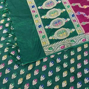 Bottle Green and Wine Golden Zari Katan Silk Banarasi Suit