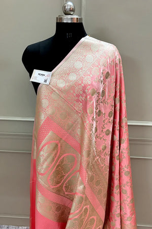 Dark Peach Surajmukhi Jaal Katan Silk Banarasi Saree