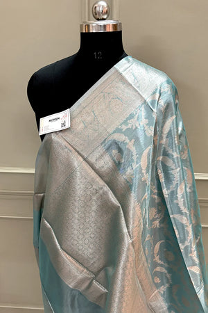 Firozi Golden Zari Tissue Silk Banarasi Saree