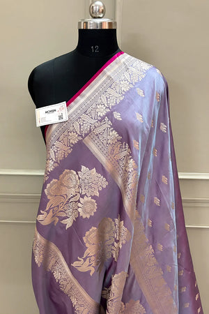 Lavender Aatari Buti Katan Silk Banarasi Saree