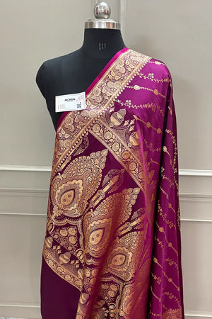 Magenta Sunehri Lehar Katan Silk Banarasi Saree